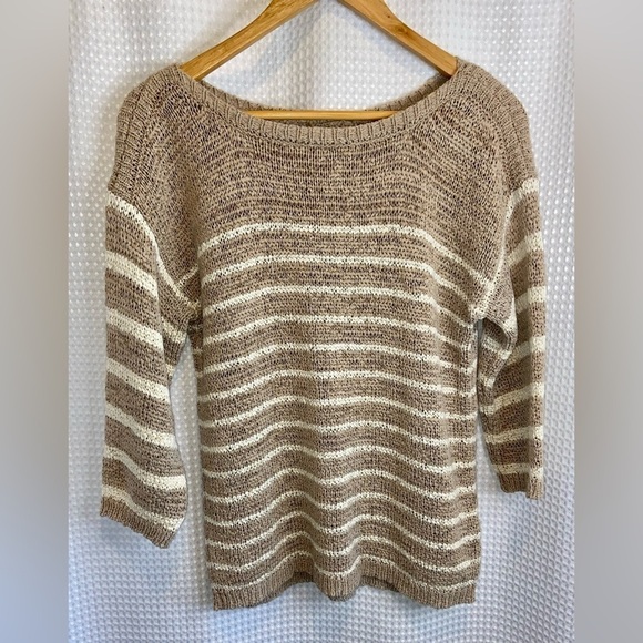 Women’s Jones New York Tan‎ with white straps knitted sweater size medium - Picture 1 of 8